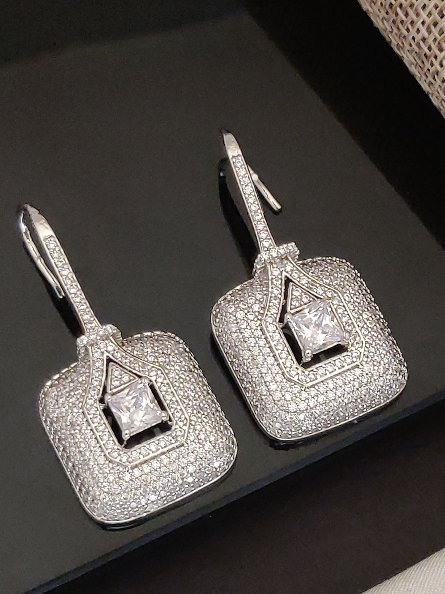 Abdesigns Silver Plated American Diamond Studs Earring