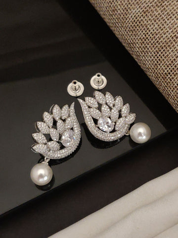 Abdesigns Silver Plated American Diamond Studs Earring