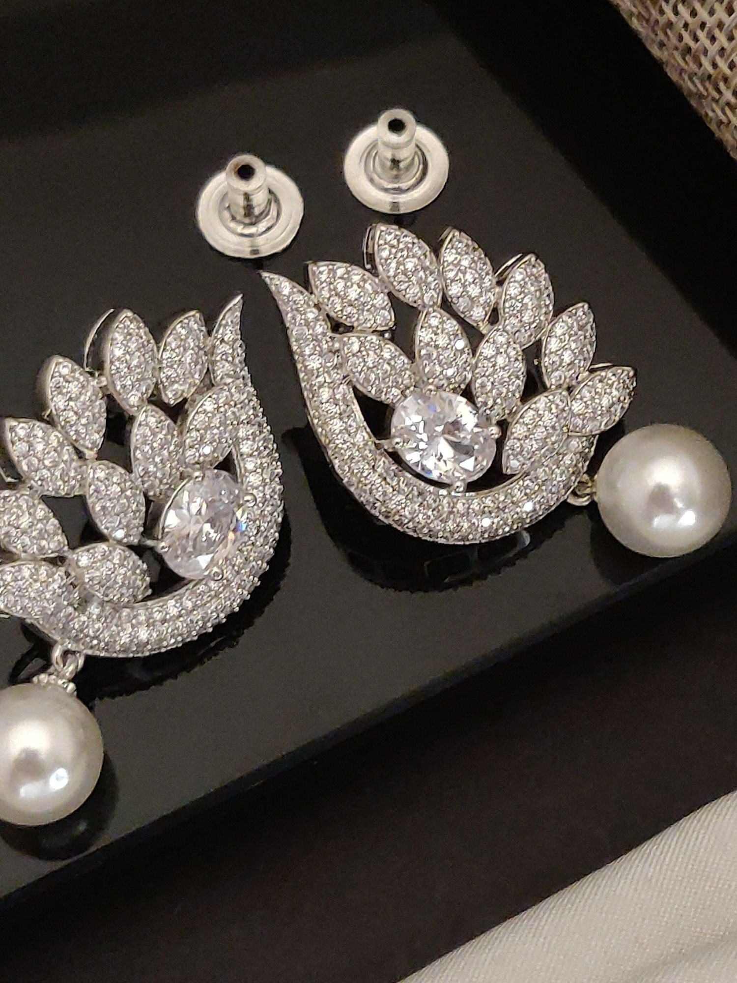 Abdesigns Silver Plated American Diamond Studs Earring