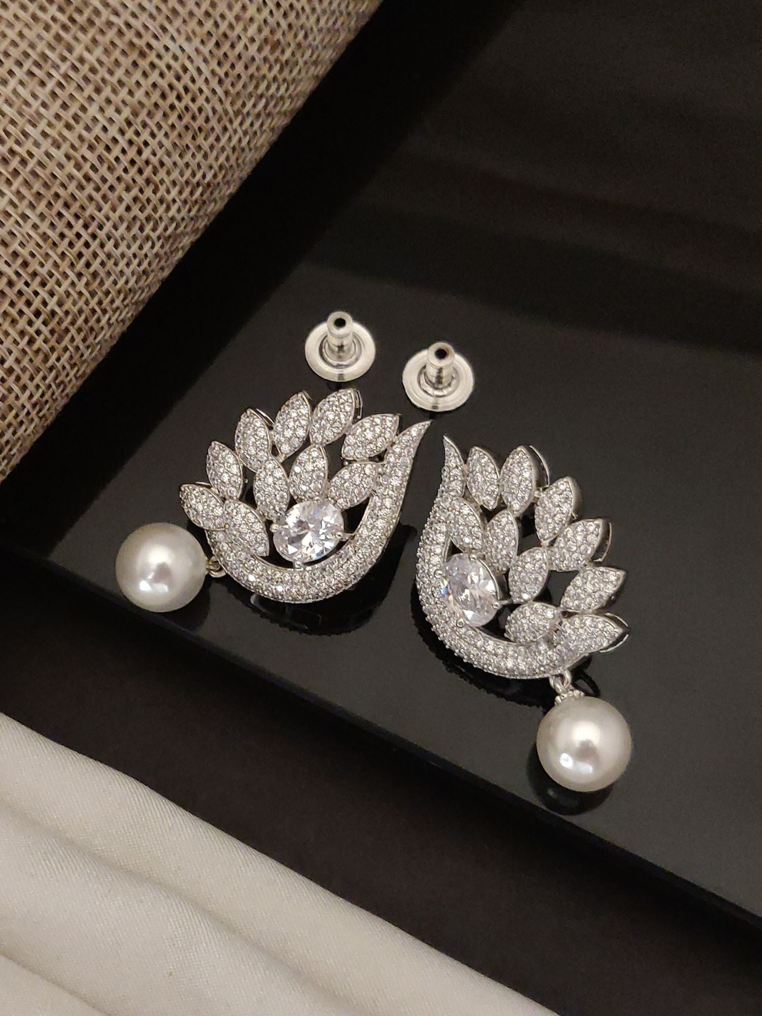 Abdesigns Silver Plated American Diamond Studs Earring