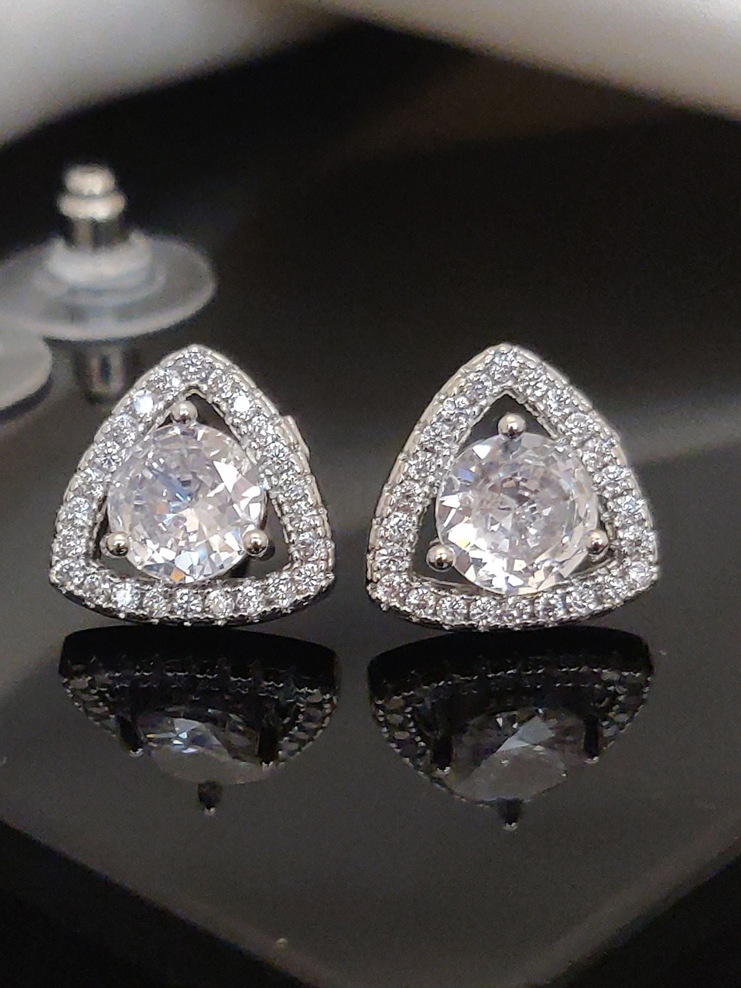Abdesigns Silver Plated American Diamond Studs Earring
