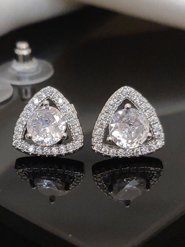 Abdesigns Silver Plated American Diamond Studs Earring