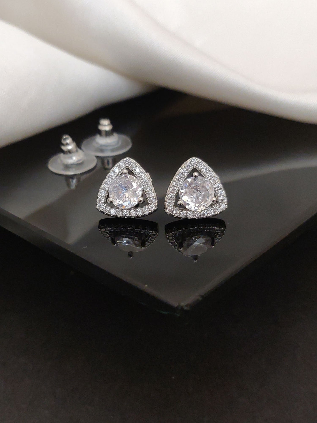 Abdesigns Silver Plated American Diamond Studs Earring