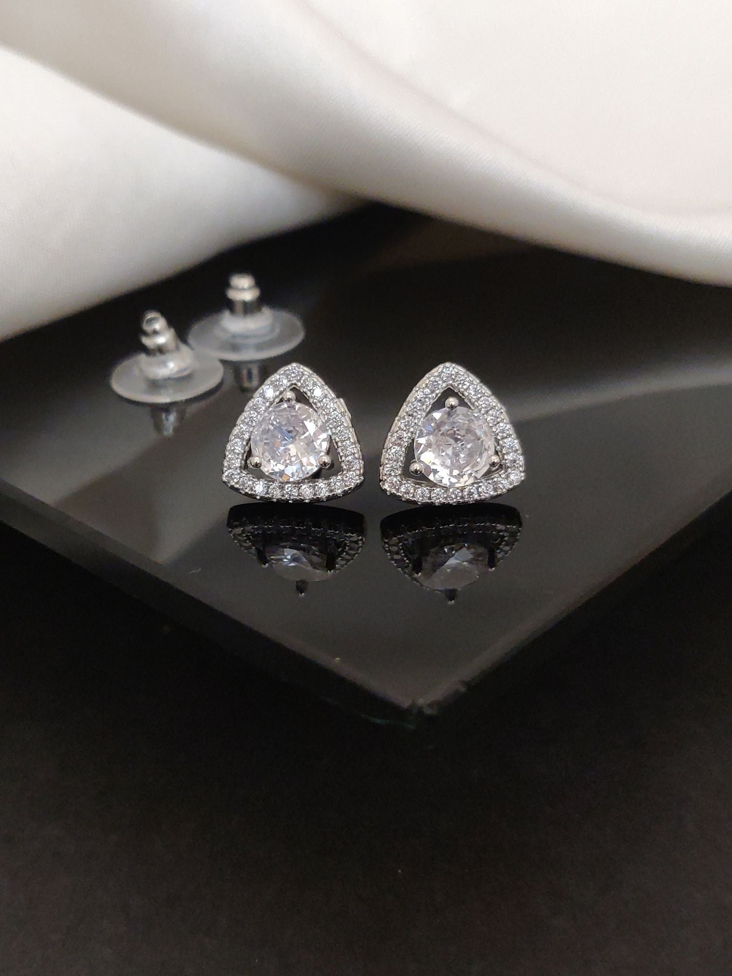 Abdesigns Silver Plated American Diamond Studs Earring