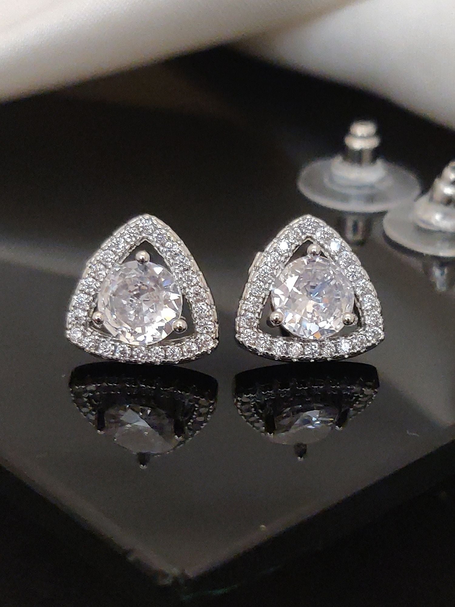 Abdesigns Silver Plated American Diamond Studs Earring