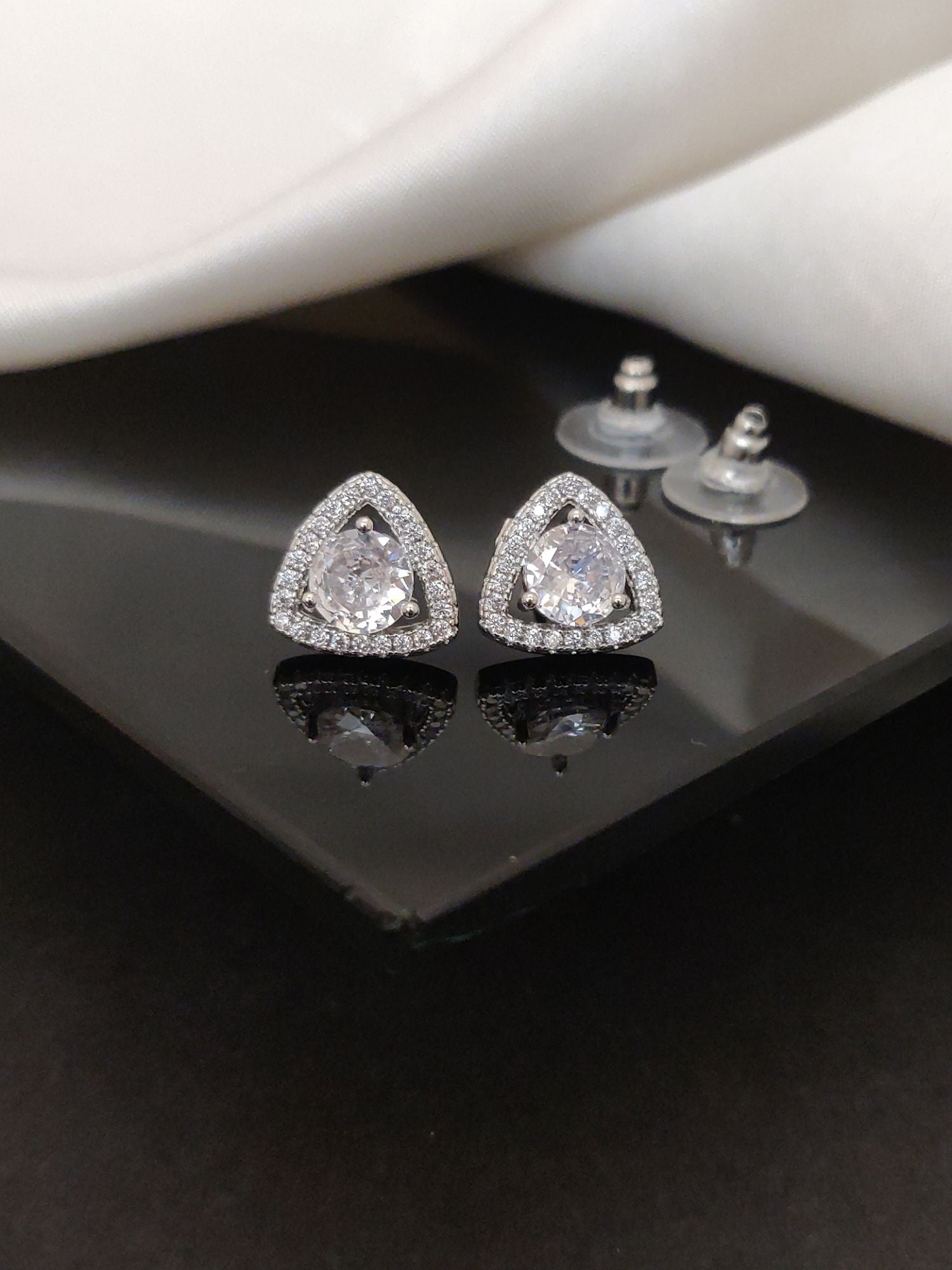 Abdesigns Silver Plated American Diamond Studs Earring