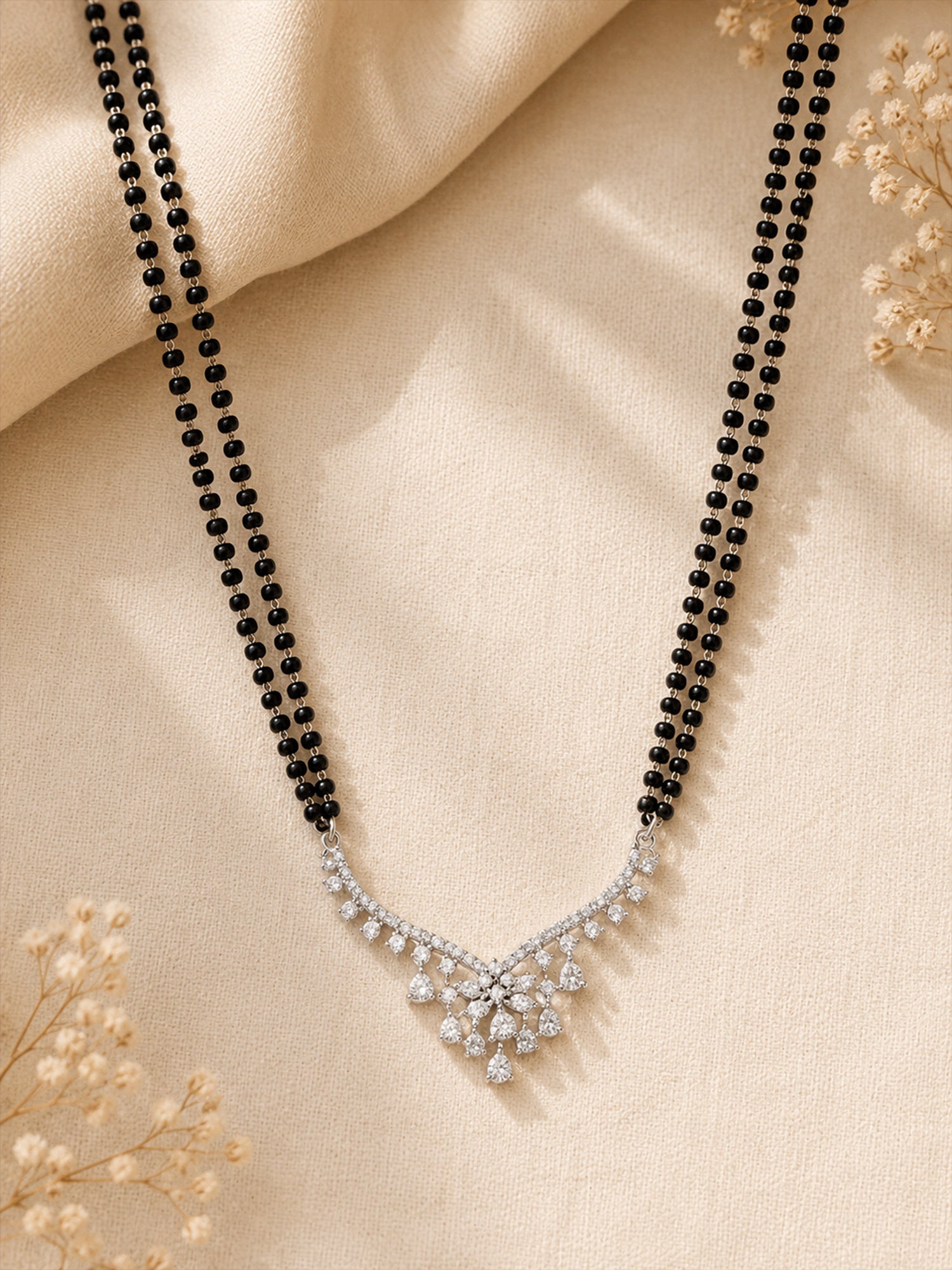 Enchanting High Quality Floral Silver Plated Mangalsutra - mangalsutra by Abdesigns Jewellery