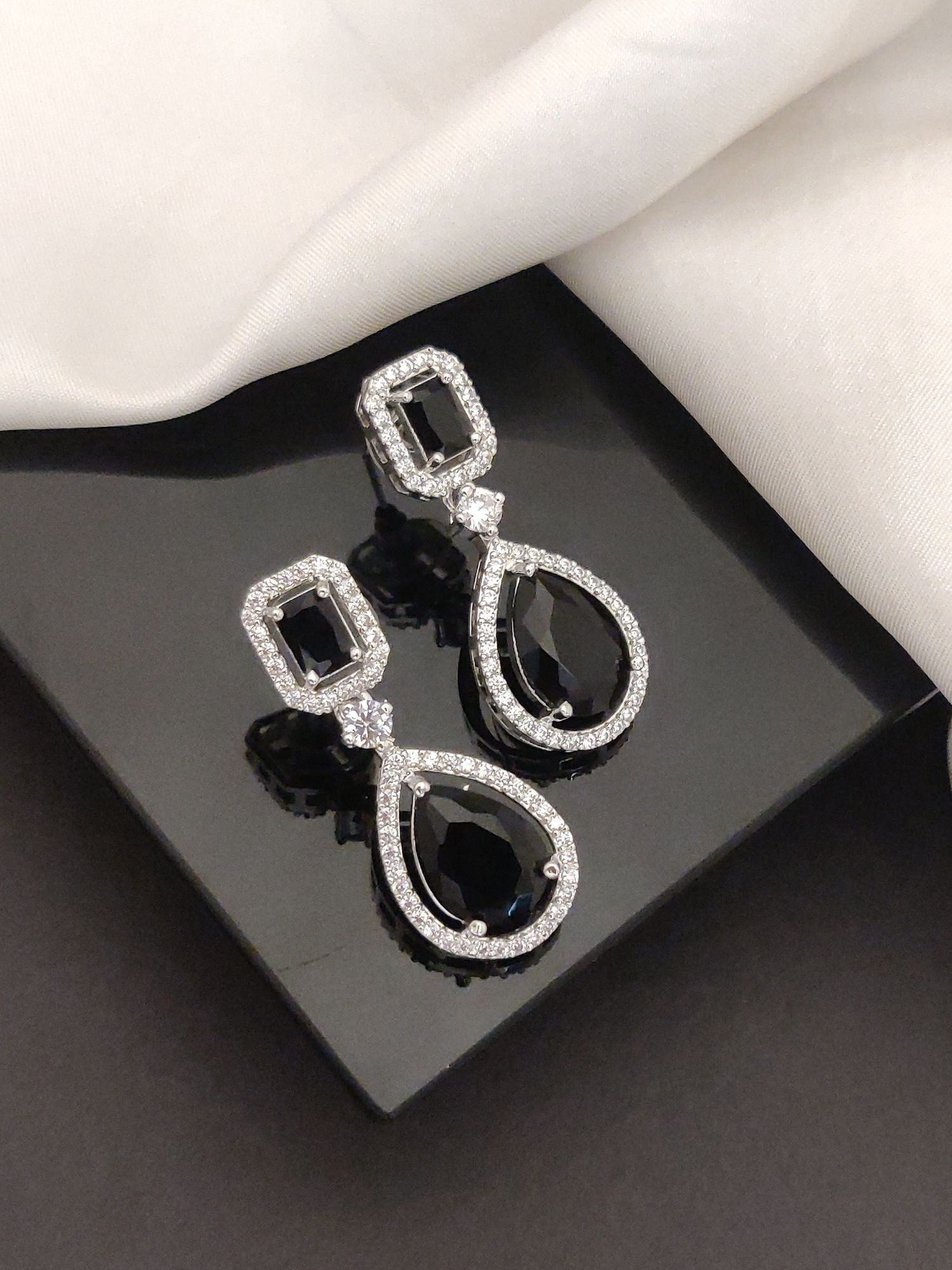 Abdesigns Black Diamond Silver Plated Earrings