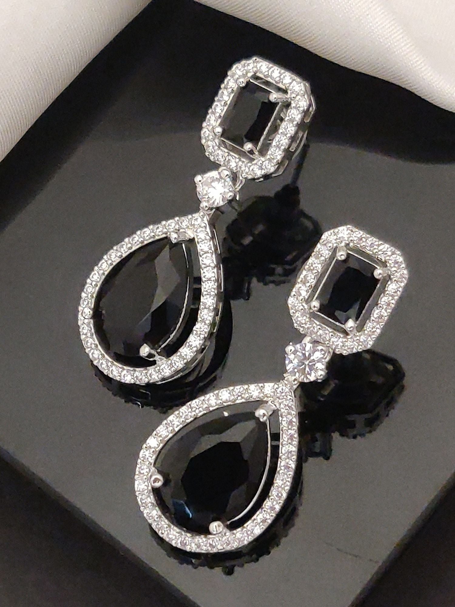 Abdesigns Black Diamond Silver Plated Earrings