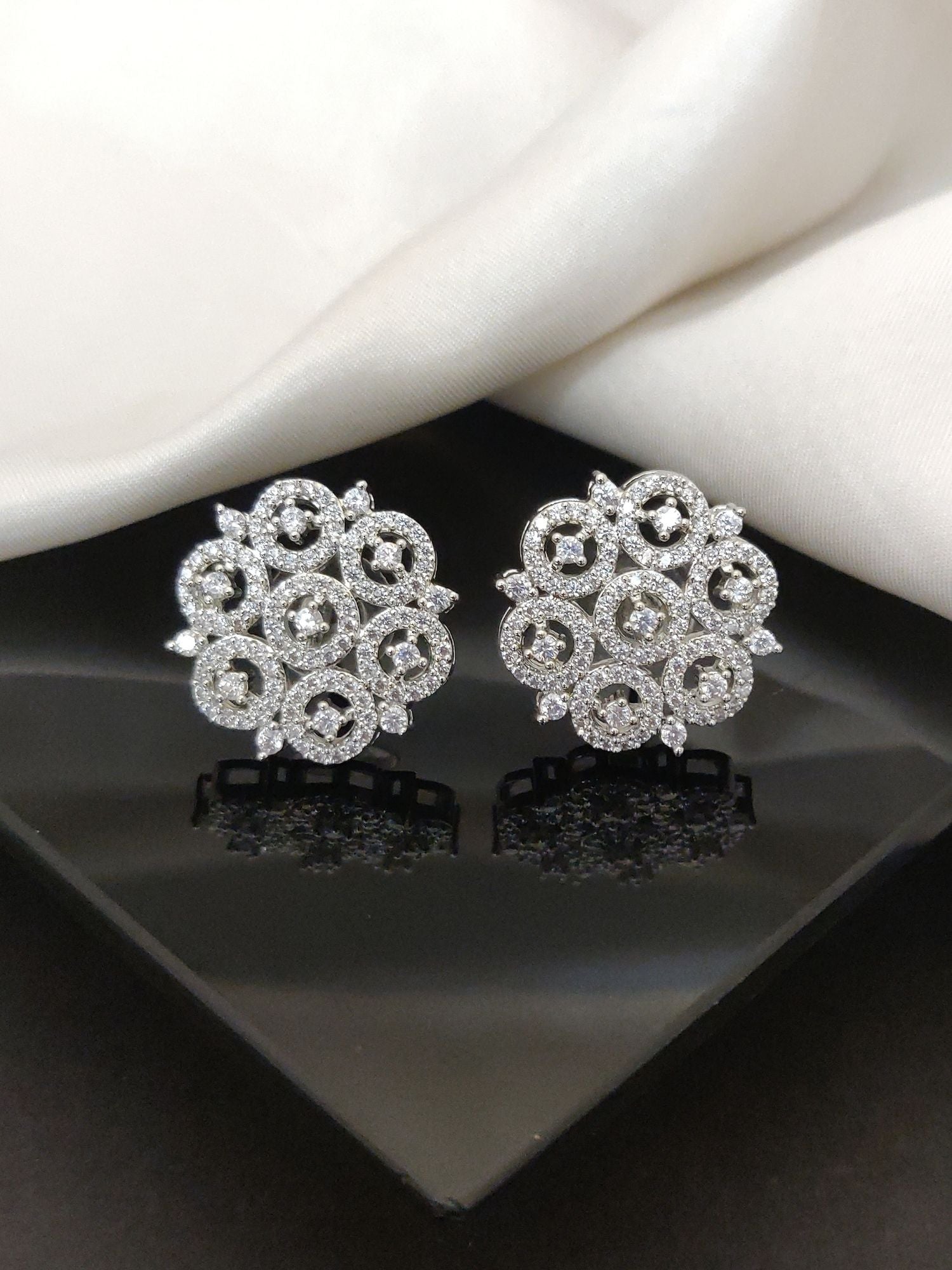 Abdesigns Silver Plated American Diamond Studs Earring