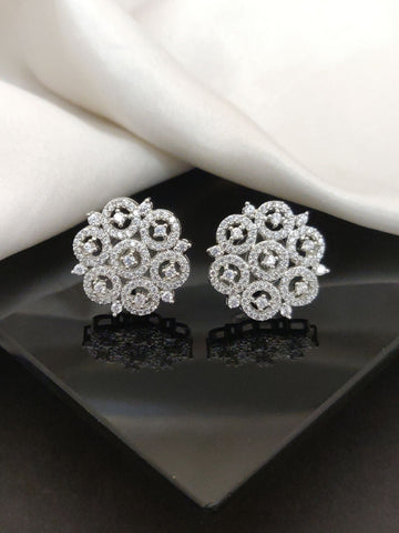Abdesigns Silver Plated American Diamond Studs Earring