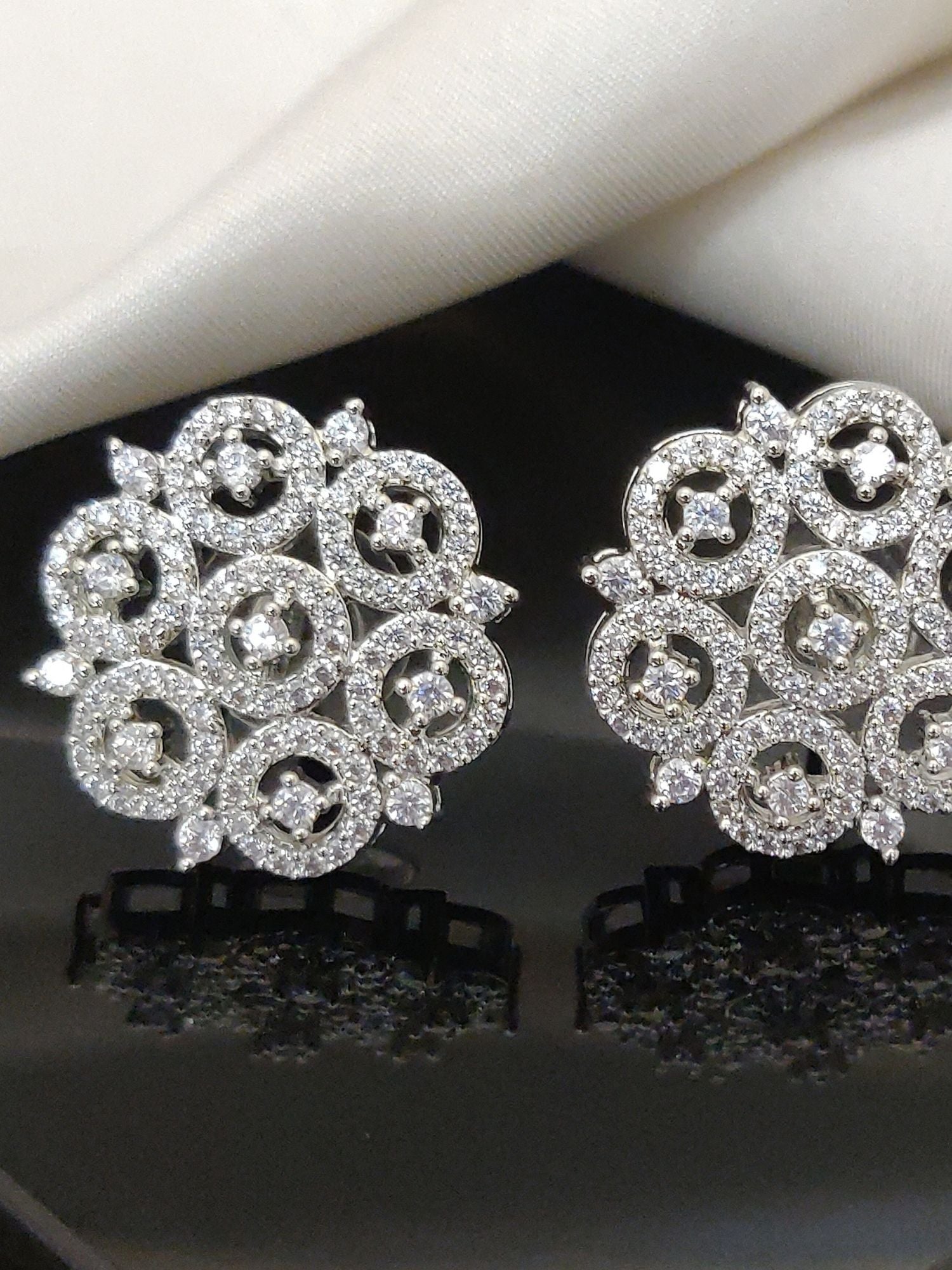 Abdesigns Silver Plated American Diamond Studs Earring