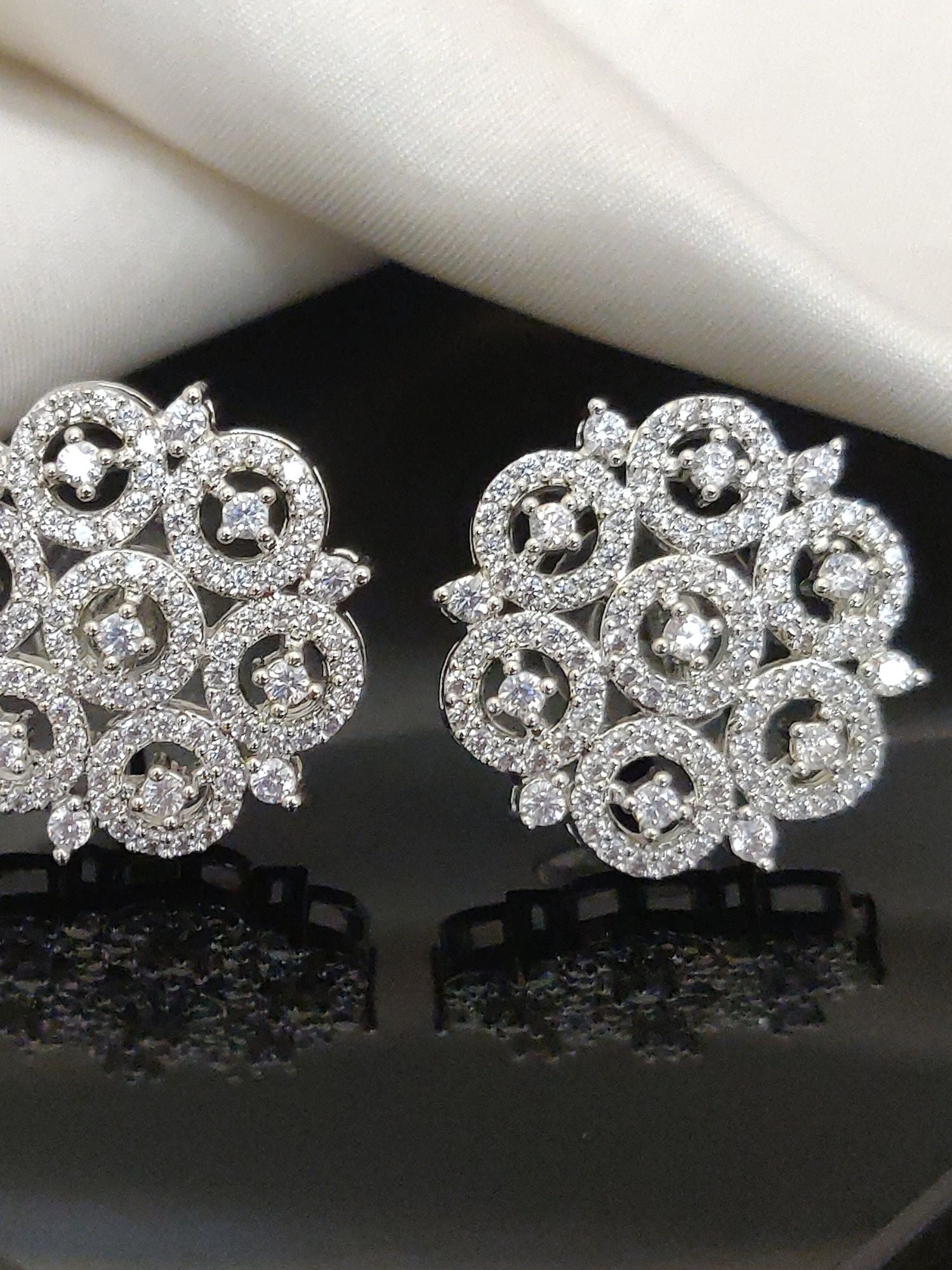 Abdesigns Silver Plated American Diamond Studs Earring