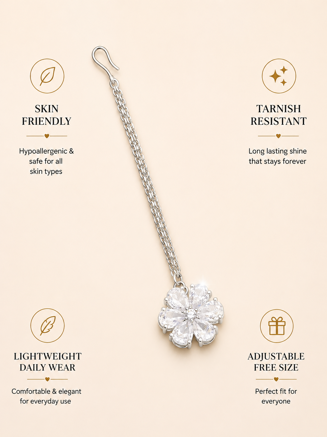 Abdesigns Elegant Silver Cz Flower Maangtikka for Women