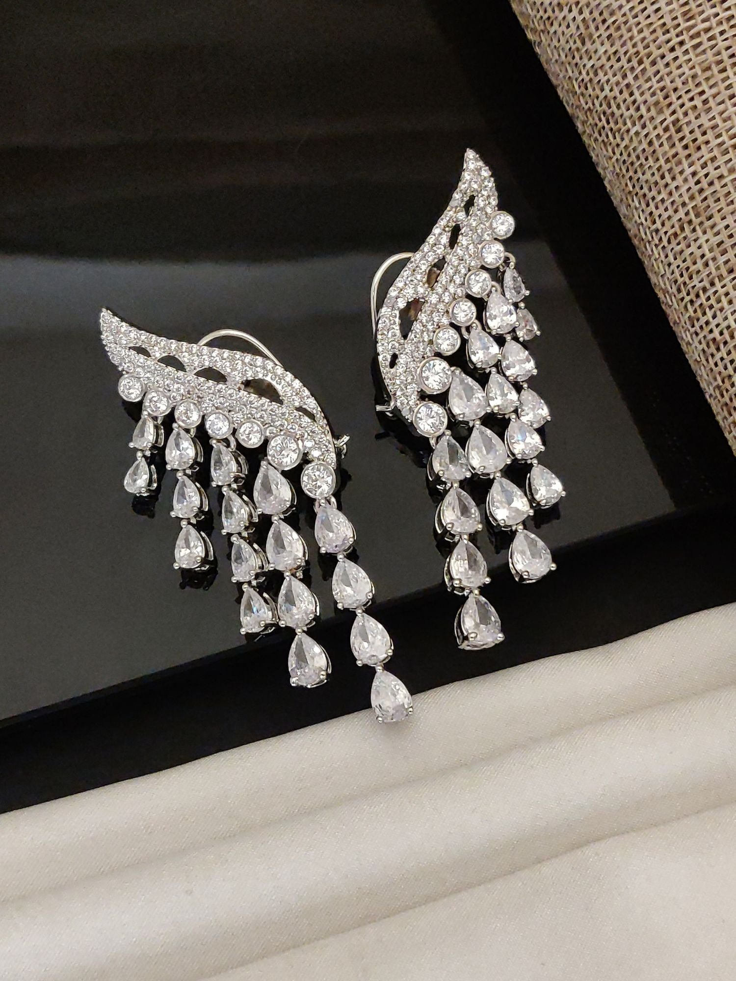 Abdesigns American Diamond Wing Drop Statement Earrings