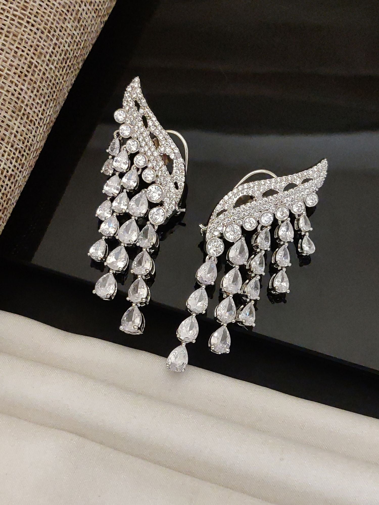 Abdesigns American Diamond Wing Drop Statement Earrings