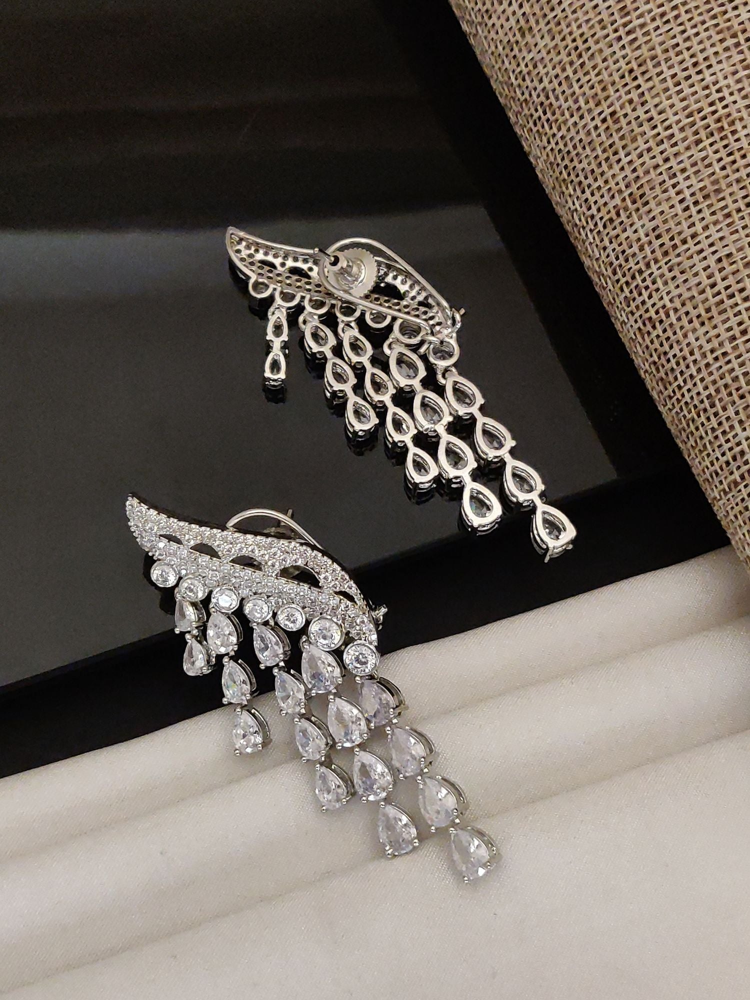Abdesigns American Diamond Wing Drop Statement Earrings