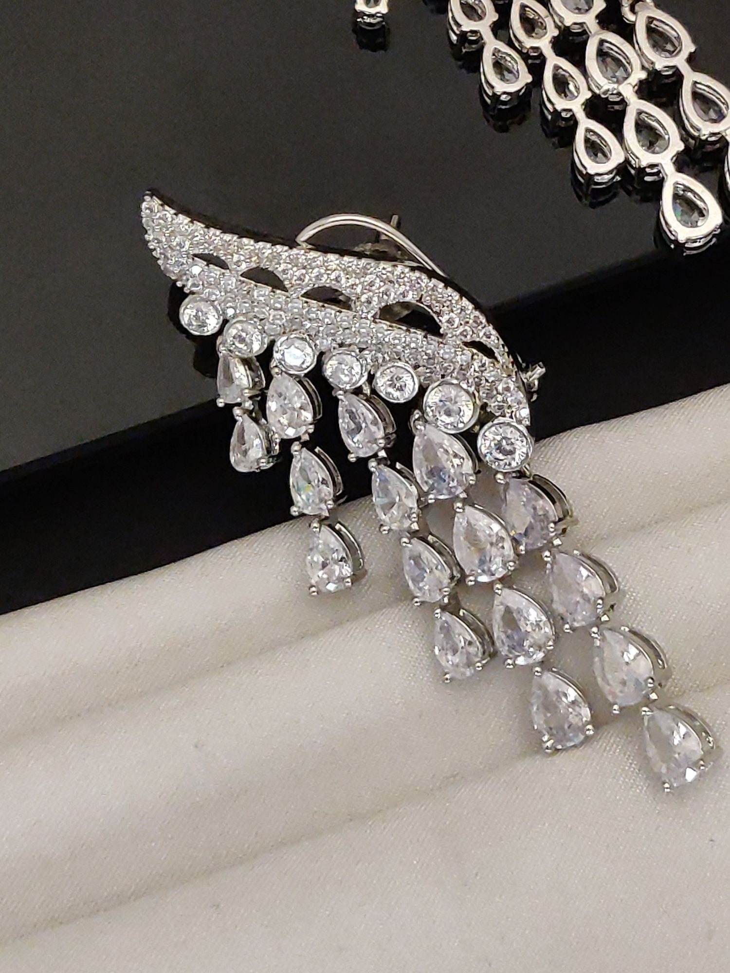 Abdesigns American Diamond Wing Drop Statement Earrings