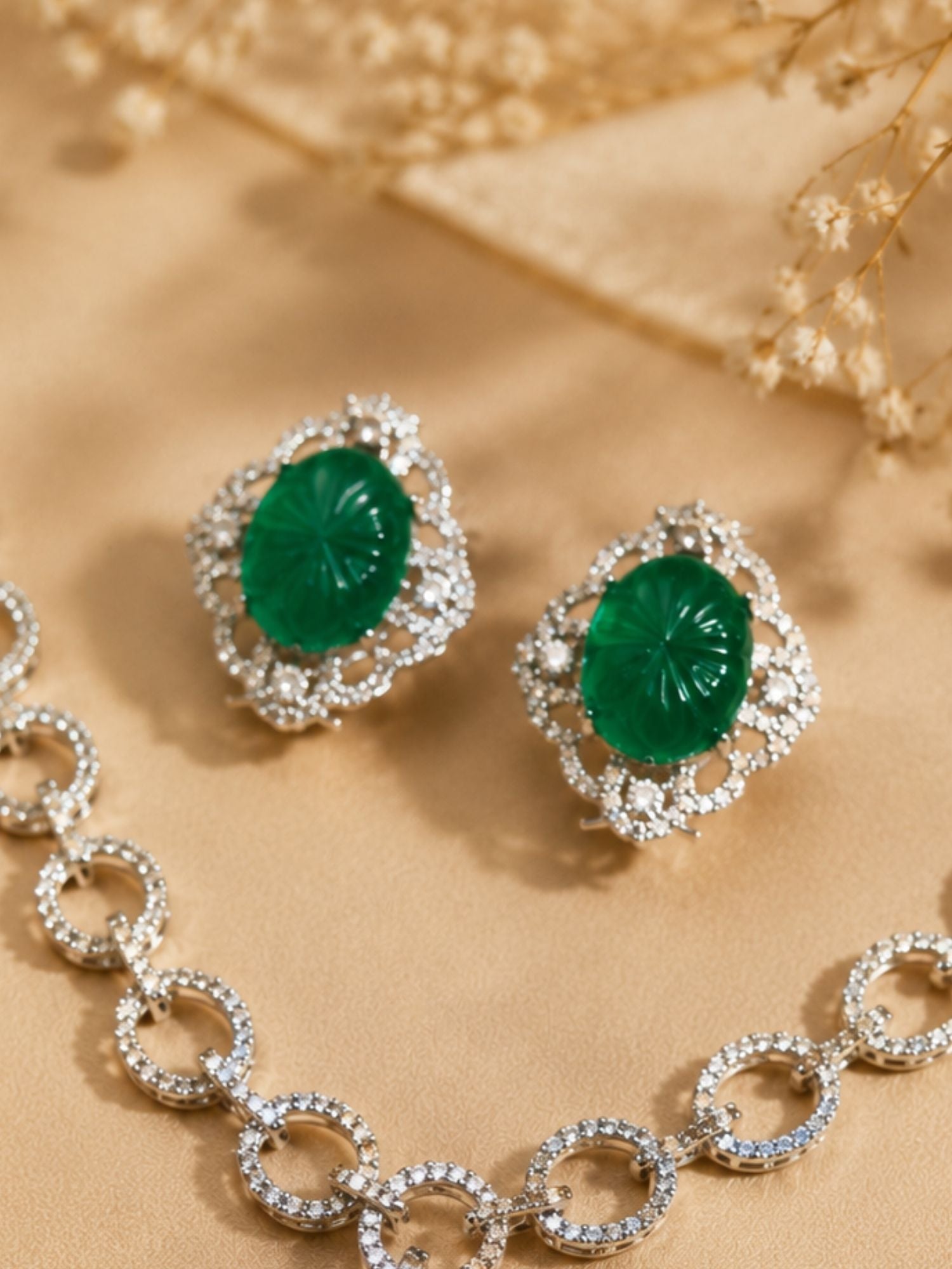 Silver Plated Pendant Necklace Set – Emerald Elegance | Abdesigns