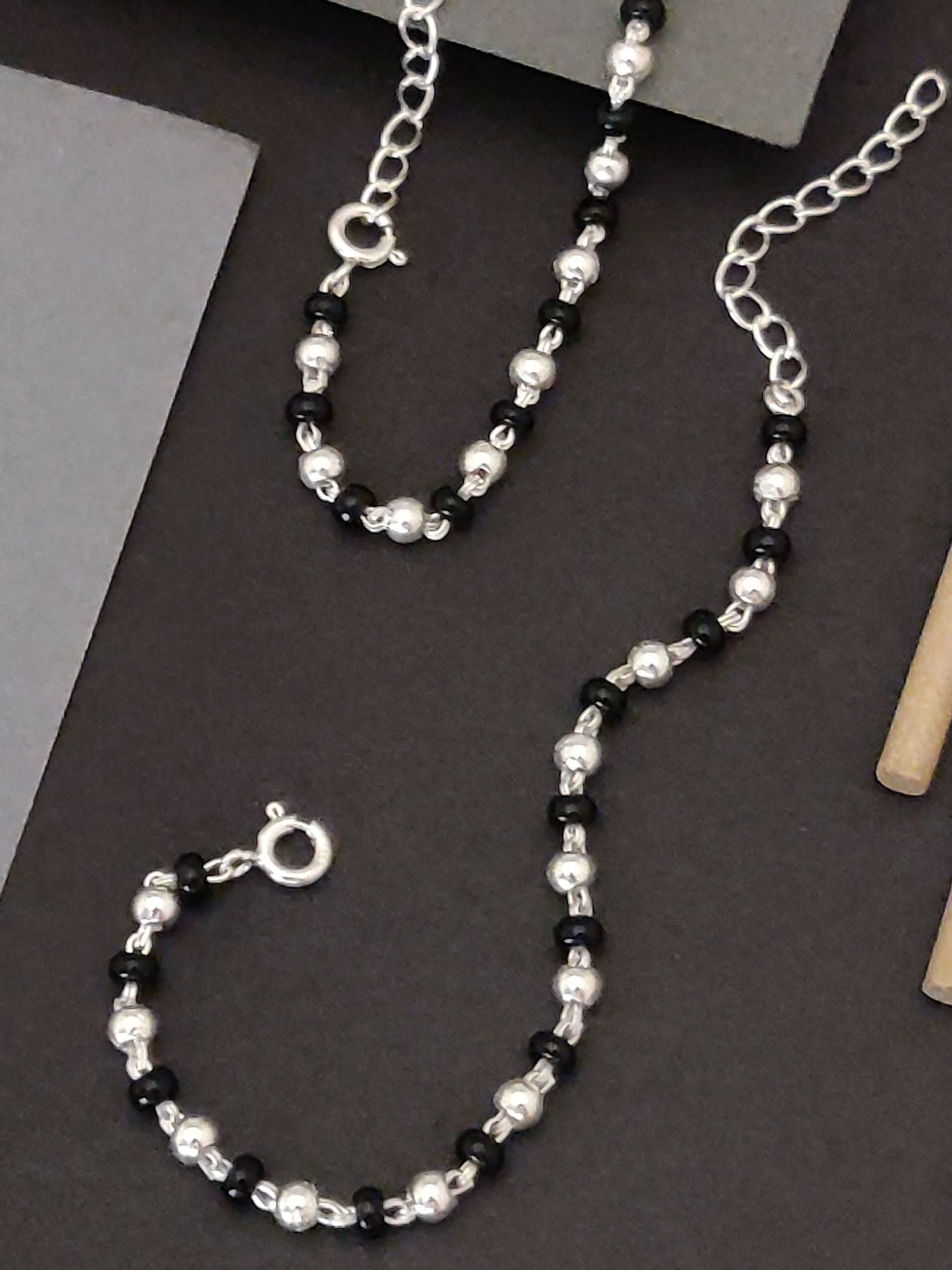 925 Sterling Silver Baby Nazariya Bracelet with Black Beads for Kids