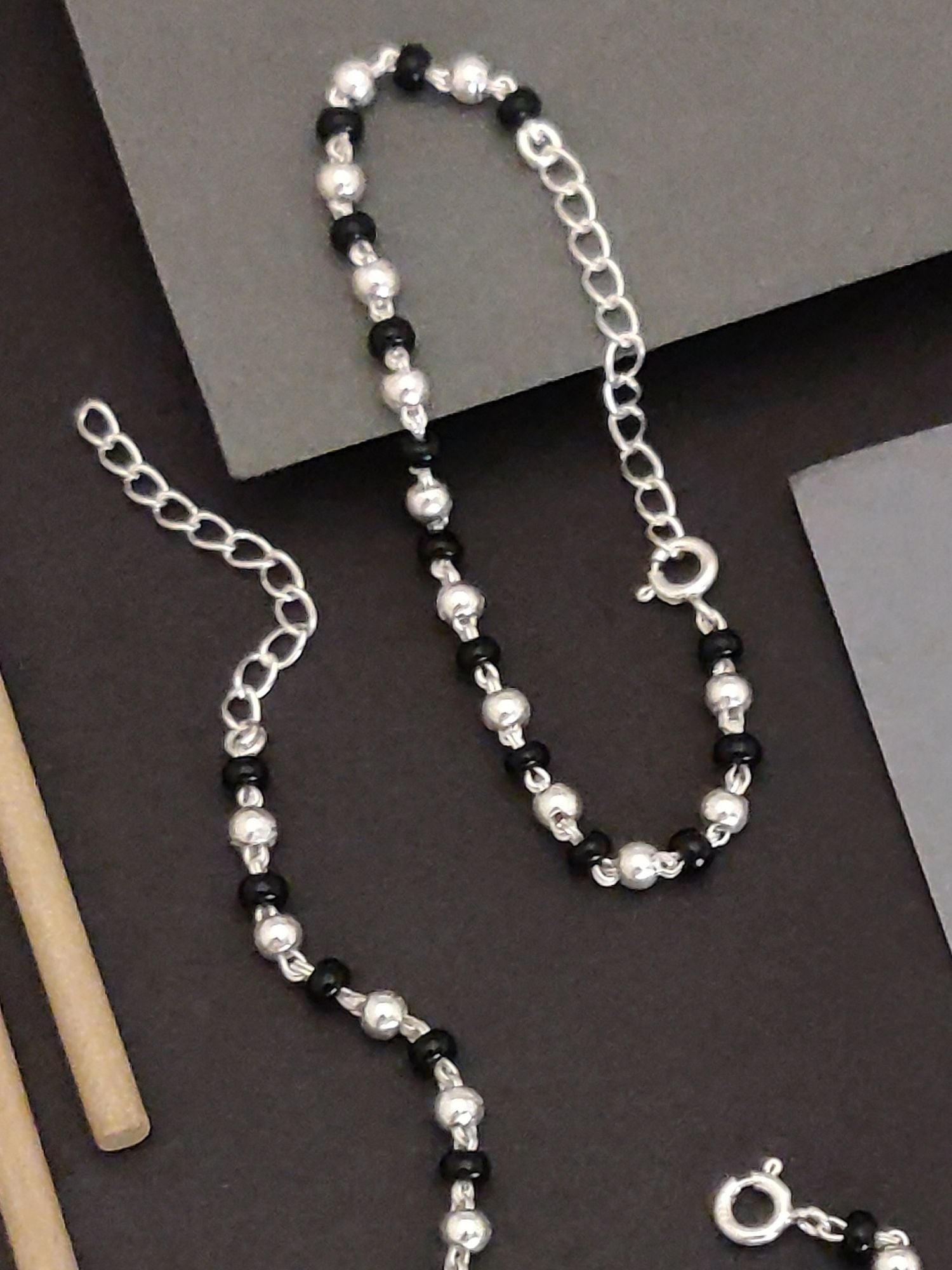 925 Sterling Silver Baby Nazariya Bracelet with Black Beads for Kids