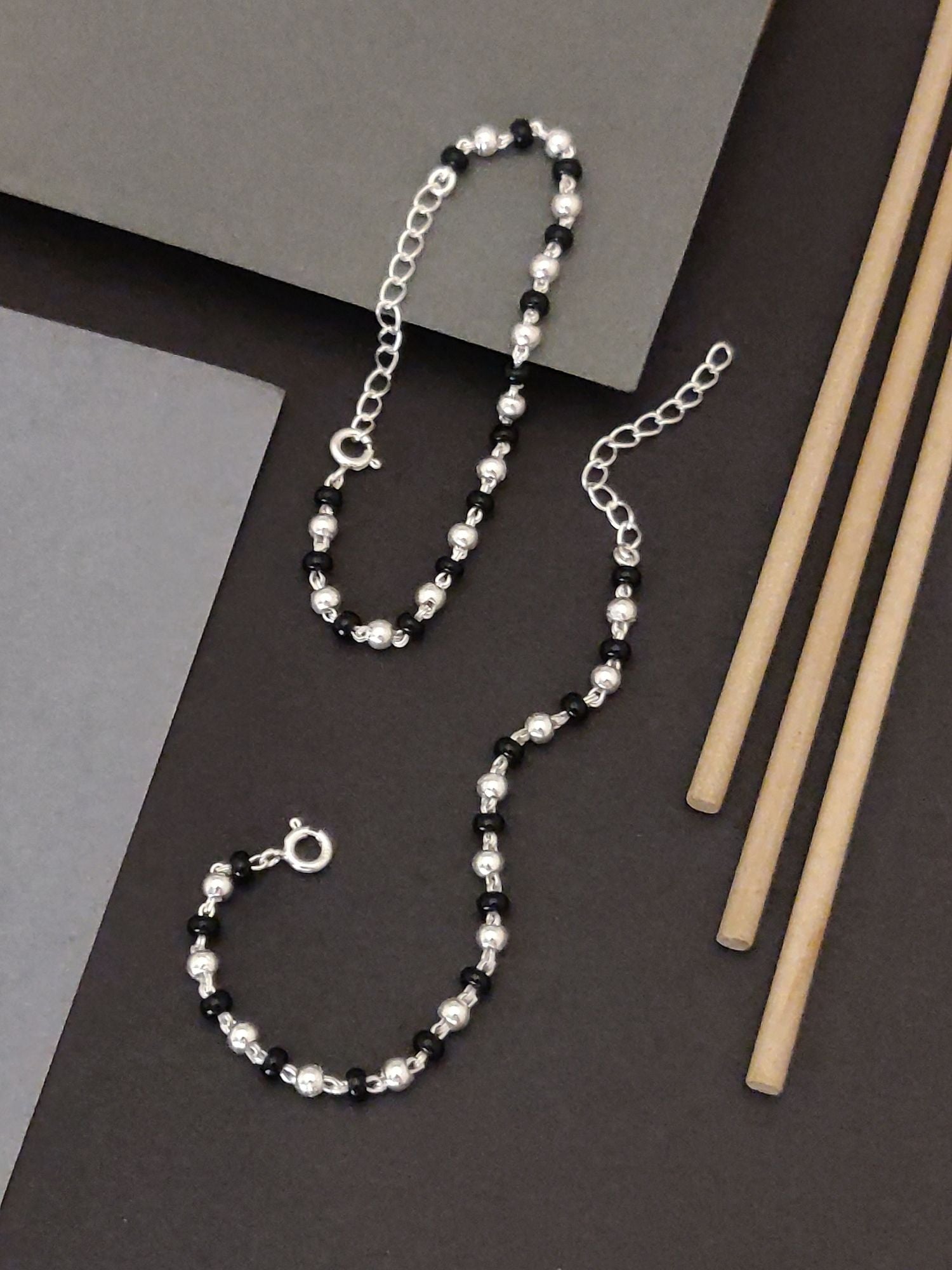 925 Sterling Silver Baby Nazariya Bracelet with Black Beads for Kids