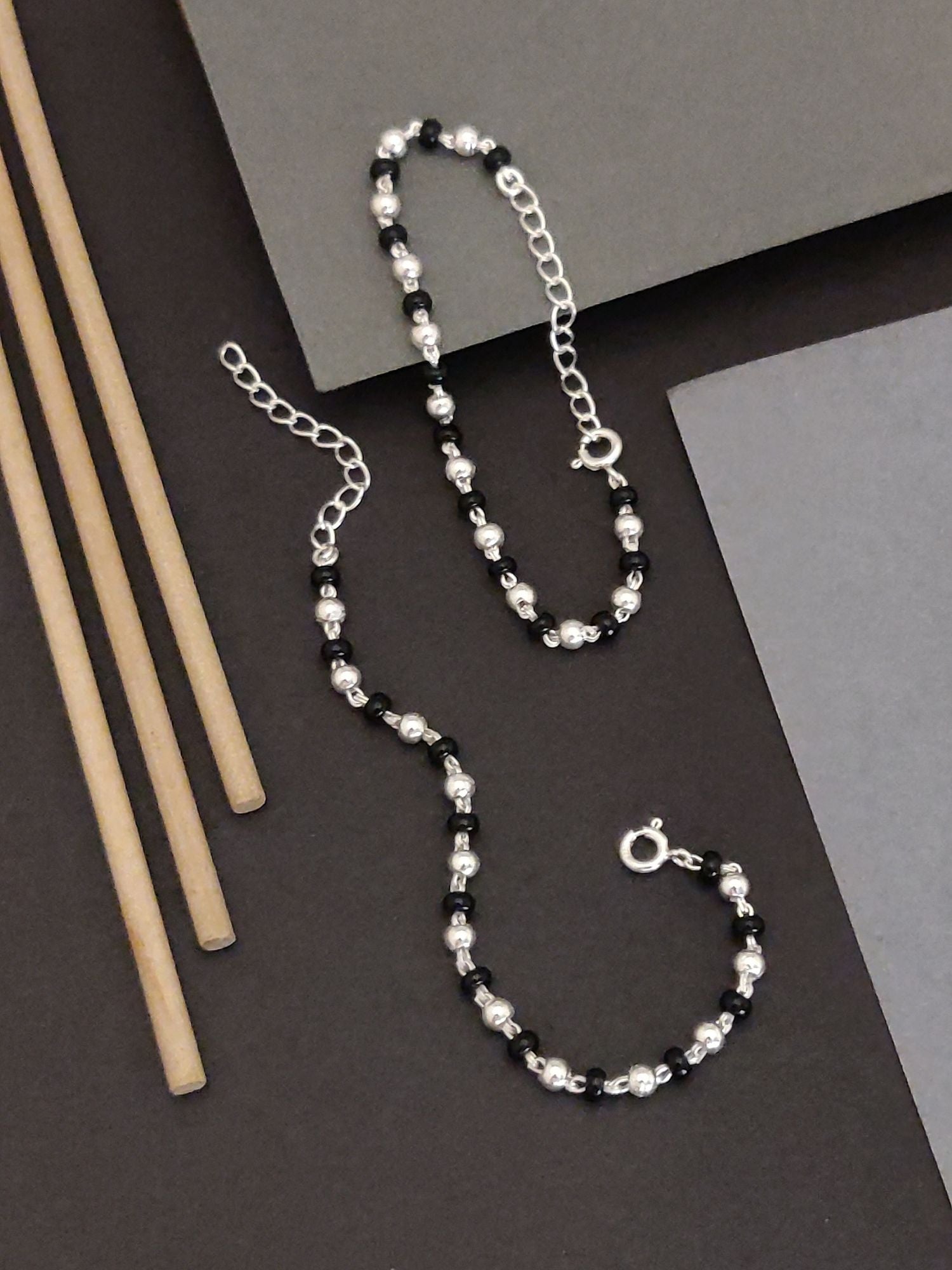 925 Sterling Silver Baby Nazariya Bracelet with Black Beads for Kids