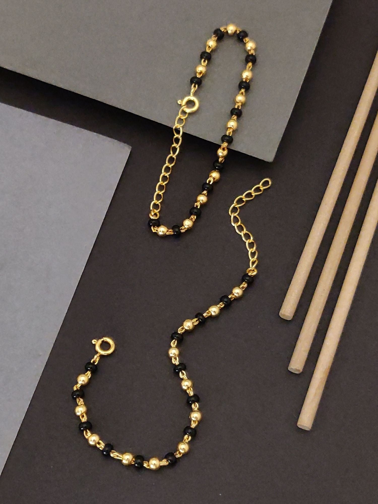 925 Sterling Silver Baby Nazariya Bracelet with Black Beads for Kids