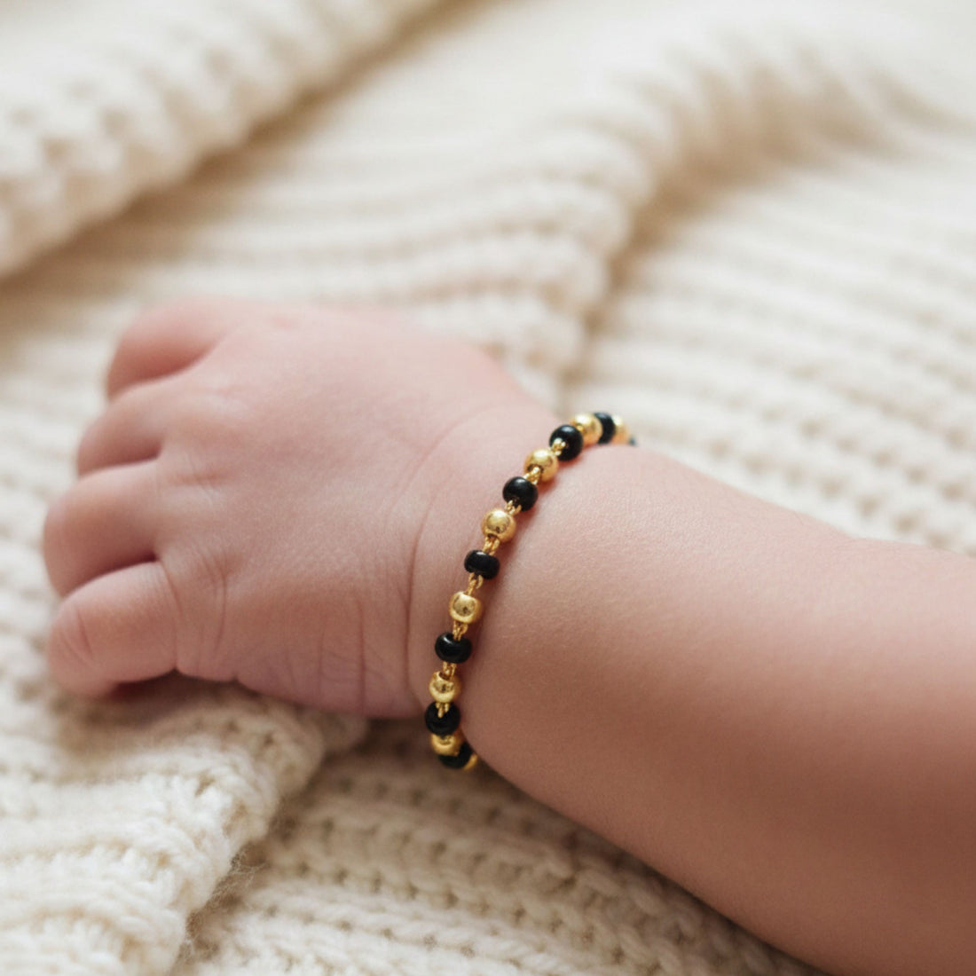 925 Sterling Silver Baby Nazariya Bracelet with Black Beads for Kids