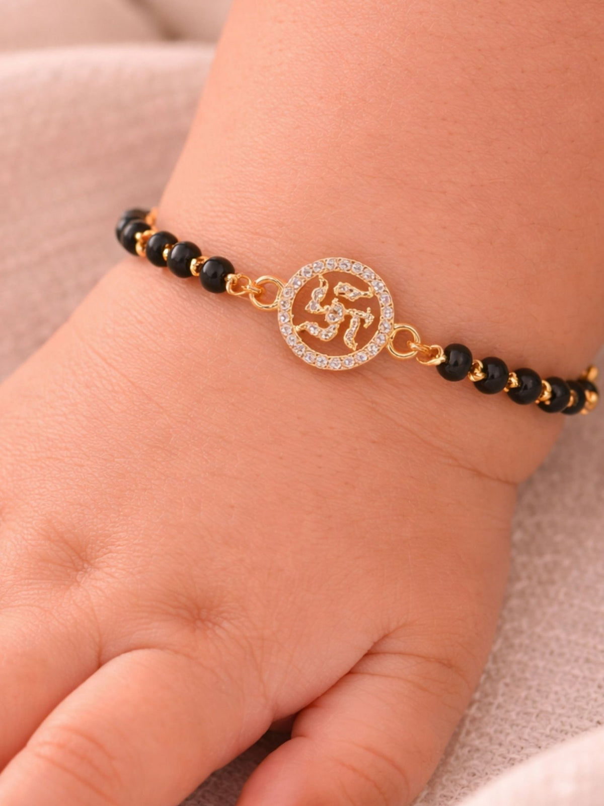 925 Sterling Silver Gold Plated Swastik Baby Nazariya Bracelet with CZ