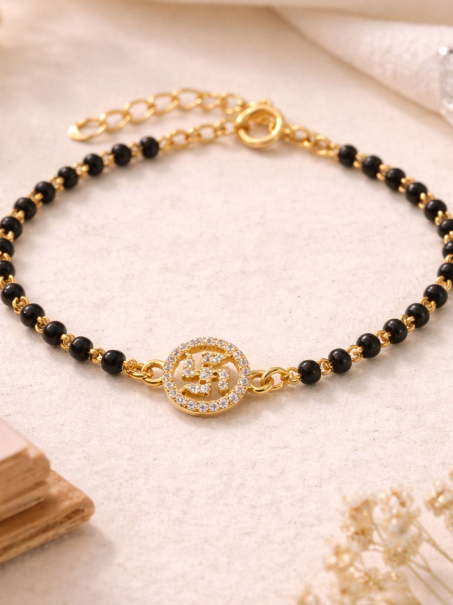 925 Sterling Silver Gold Plated Swastik Baby Nazariya Bracelet with CZ