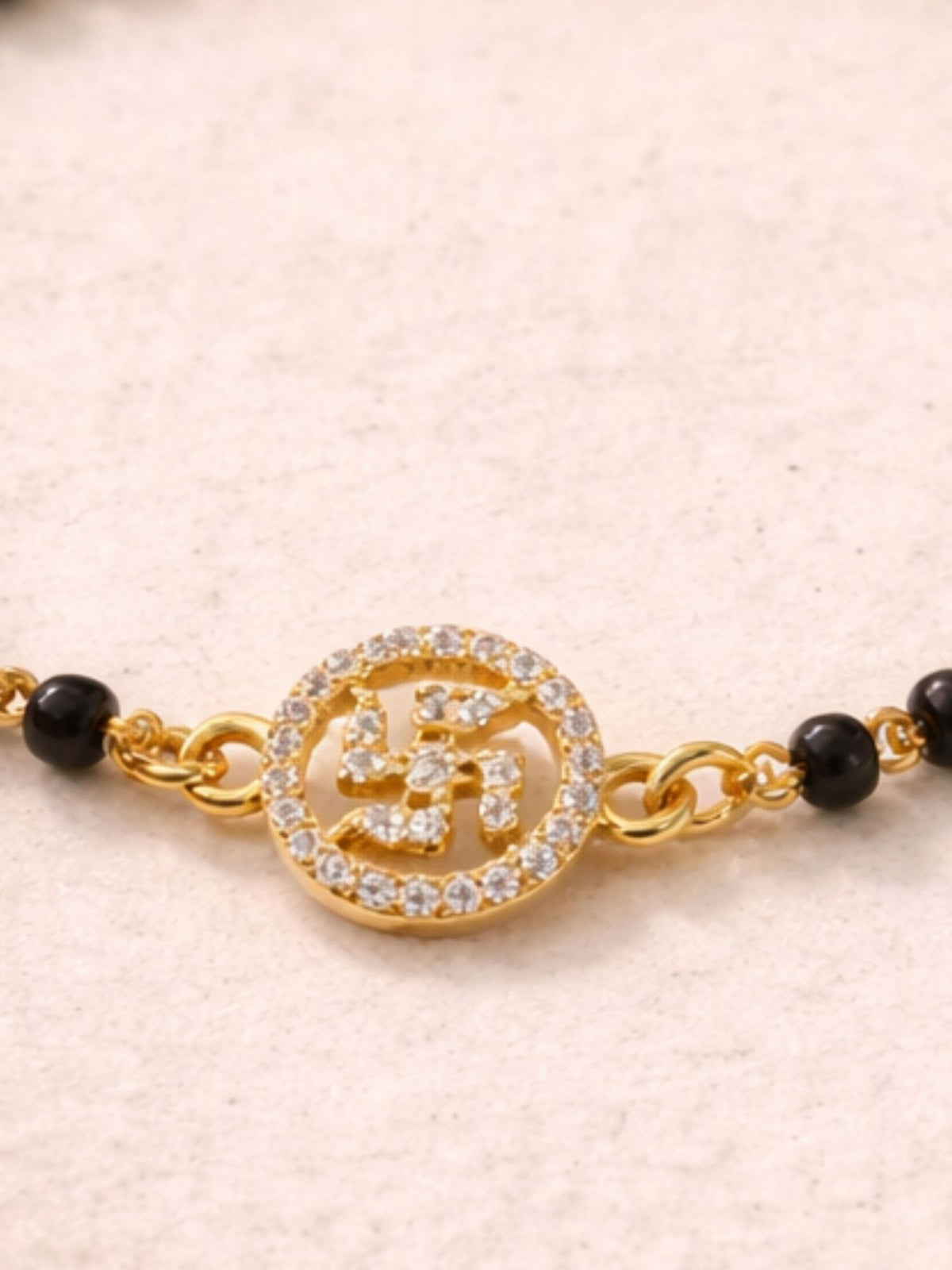 925 Sterling Silver Gold Plated Swastik Baby Nazariya Bracelet with CZ