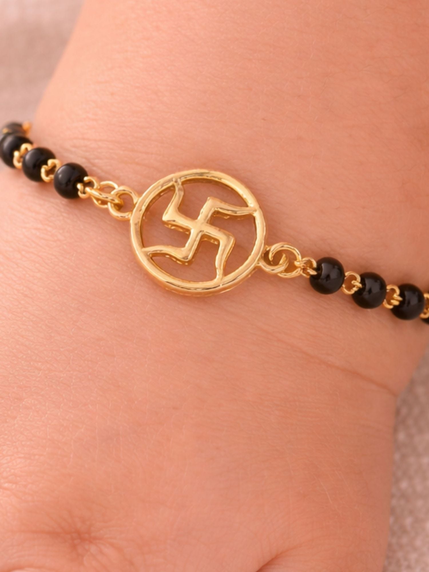 925 Sterling Silver Gold Plated Swastik Baby Nazariya Bracelet