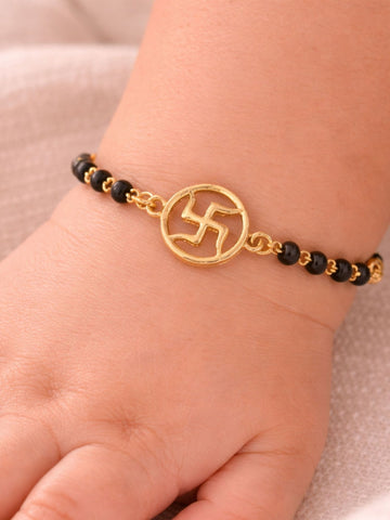 925 Sterling Silver Gold Plated Swastik Baby Nazariya Bracelet