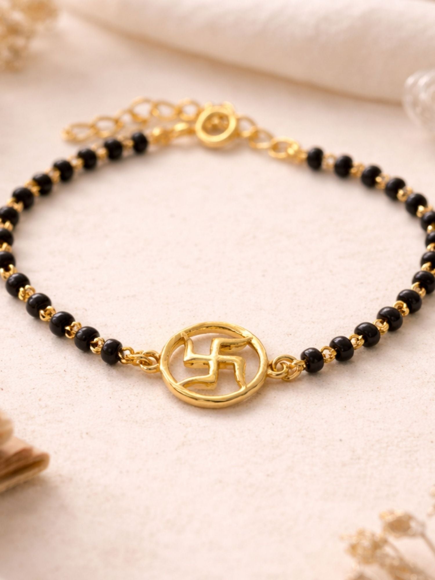 925 Sterling Silver Gold Plated Swastik Baby Nazariya Bracelet