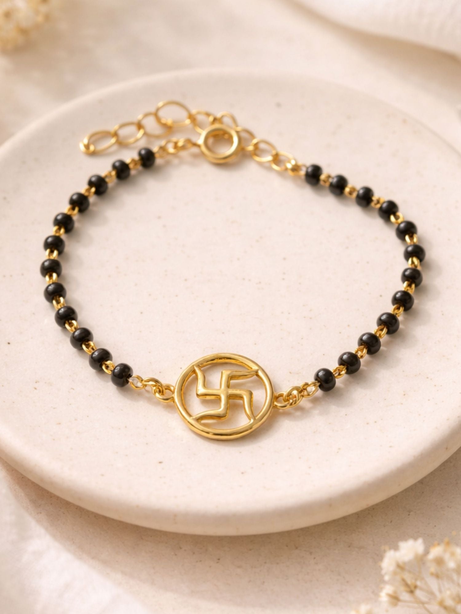 925 Sterling Silver Gold Plated Swastik Baby Nazariya Bracelet