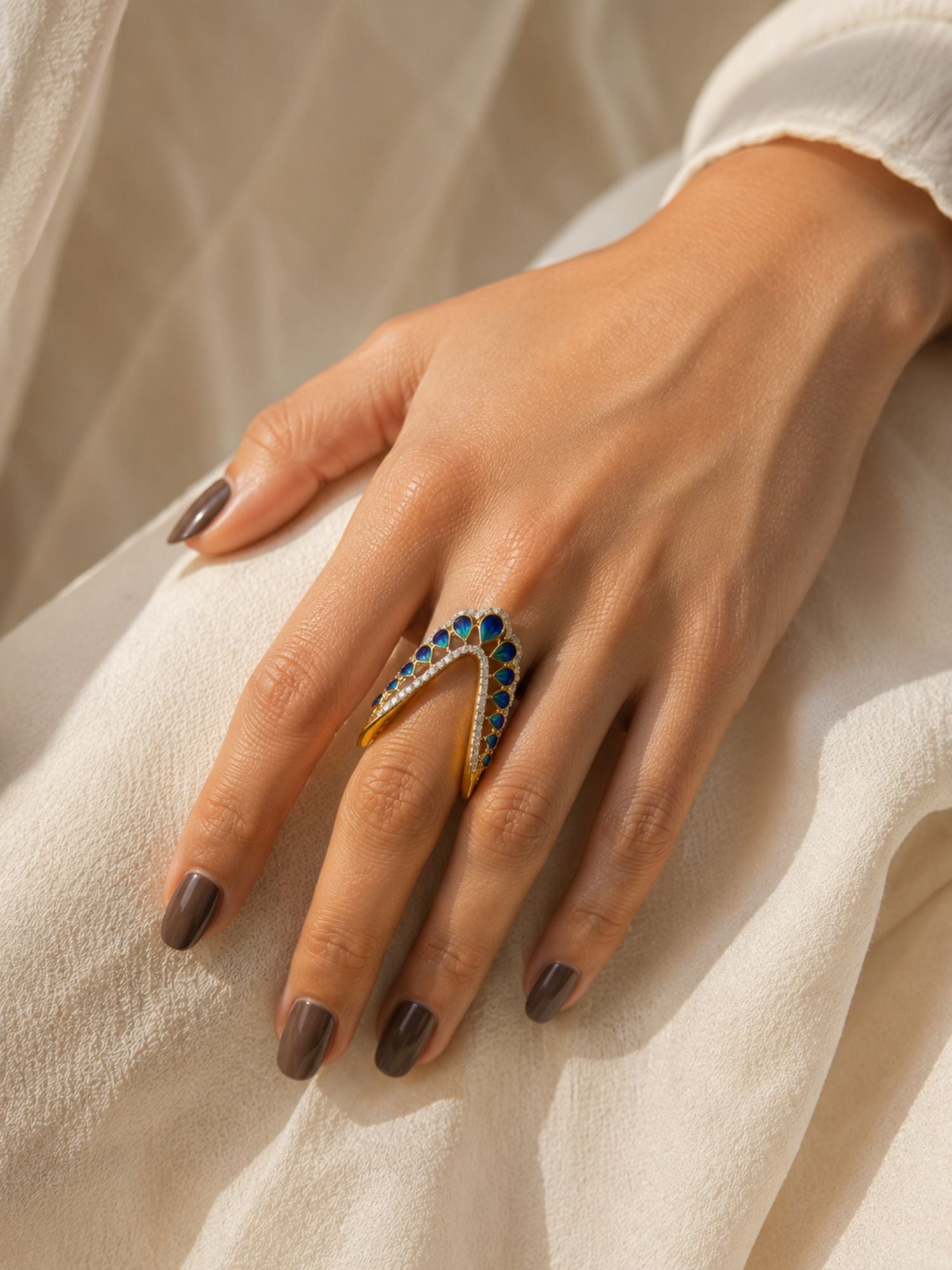 925 Sterling Silver Blue Enamel Teardrop Ring for Women – top view
