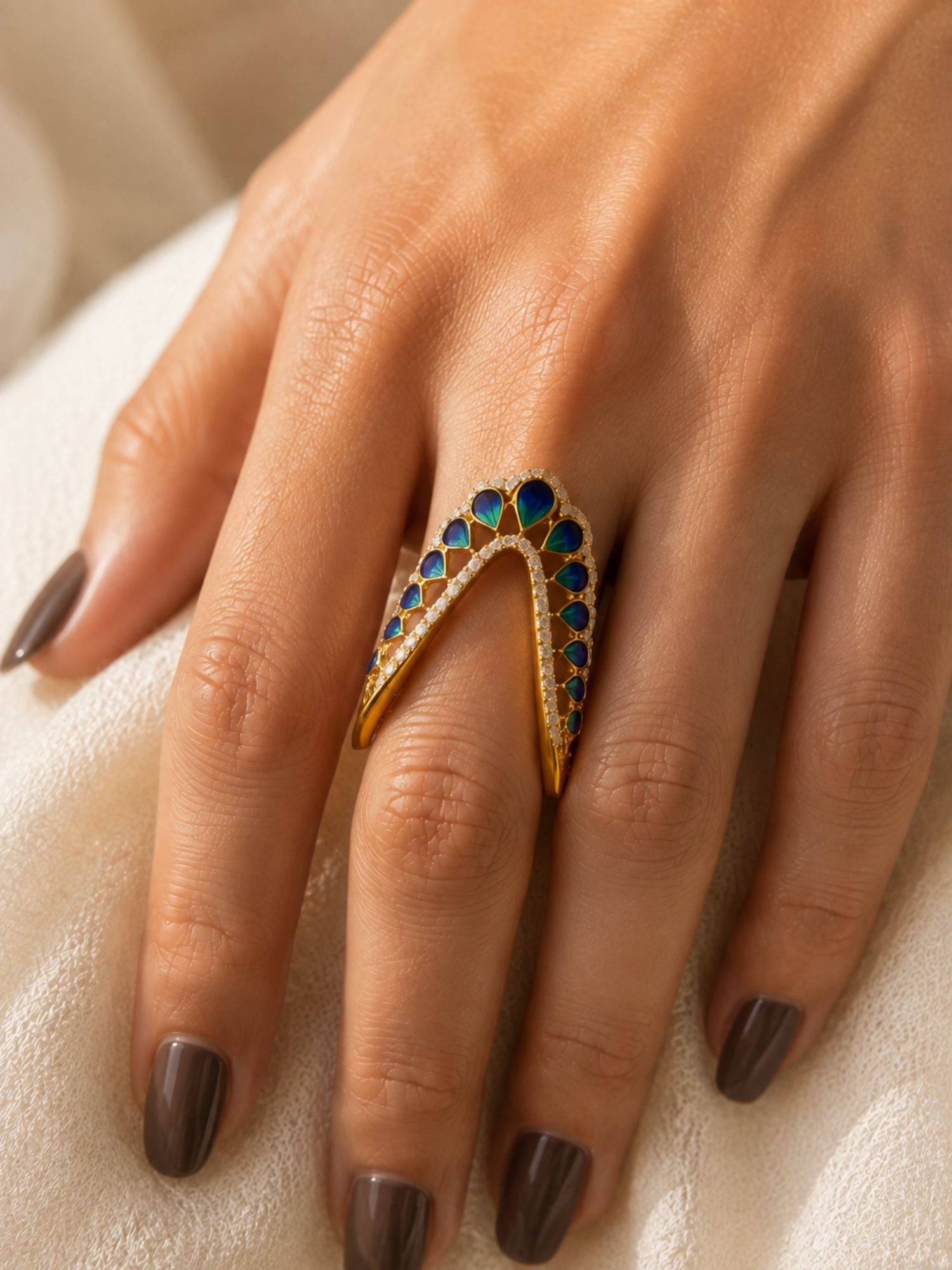 925 Sterling Silver Blue Enamel Teardrop Ring for Women – detail view 3