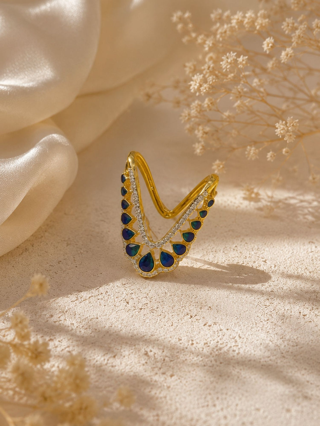 925 Sterling Silver Blue Enamel Teardrop Ring for Women – front view