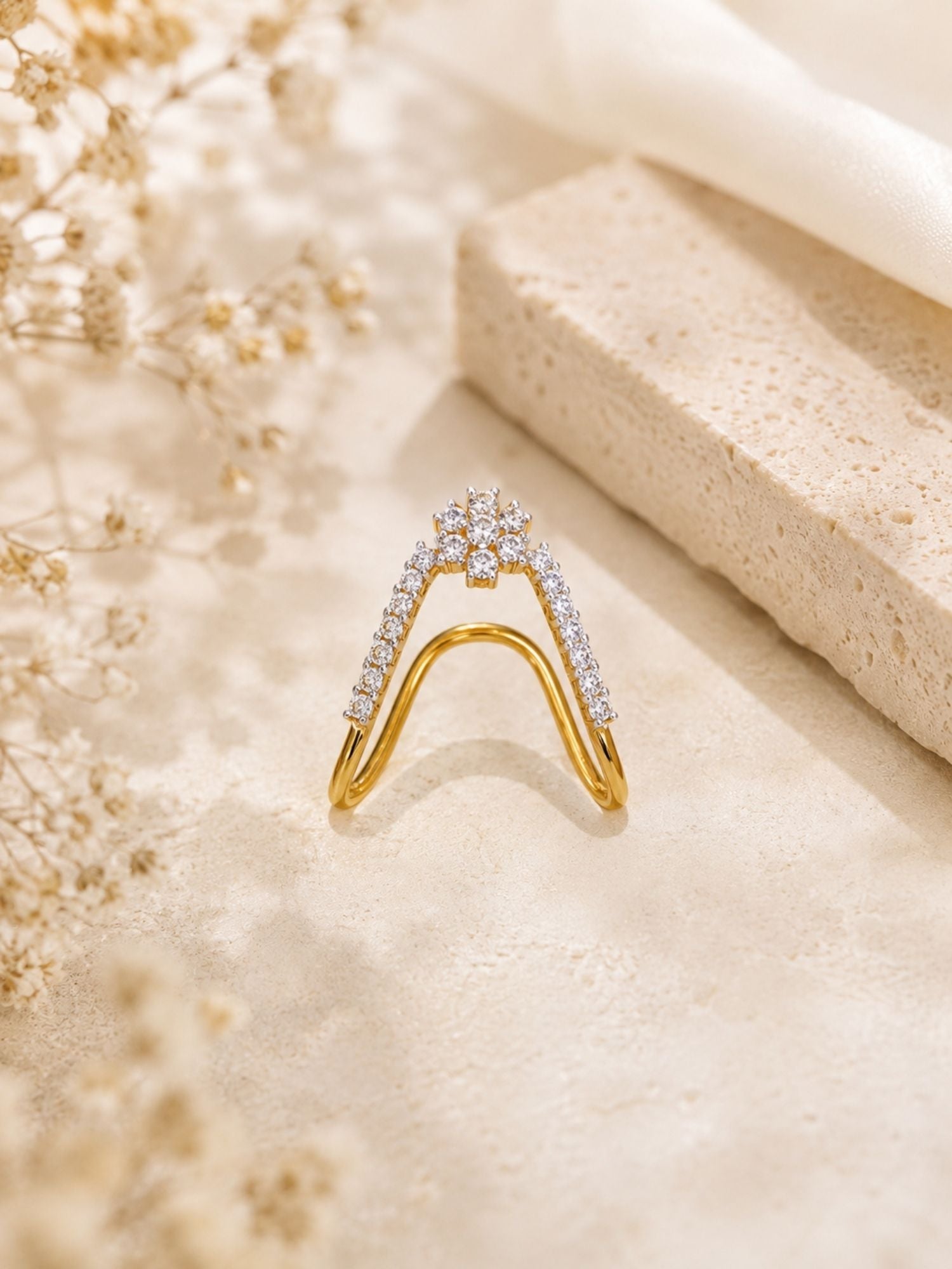 925 Sterling Silver Floral Chevron Ring for Women showing adjustable band – side view