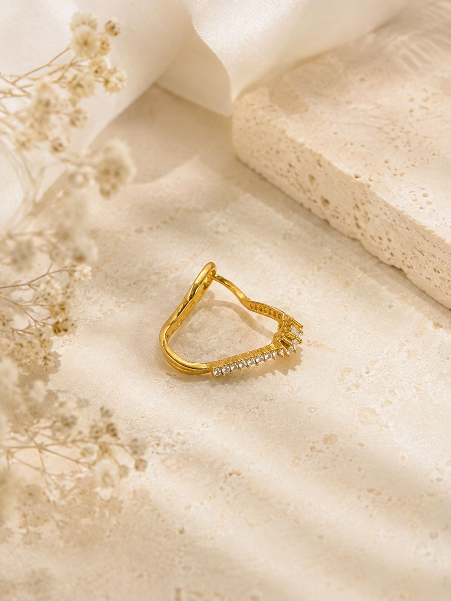925 Sterling Silver Floral Chevron Ring for Women – top view