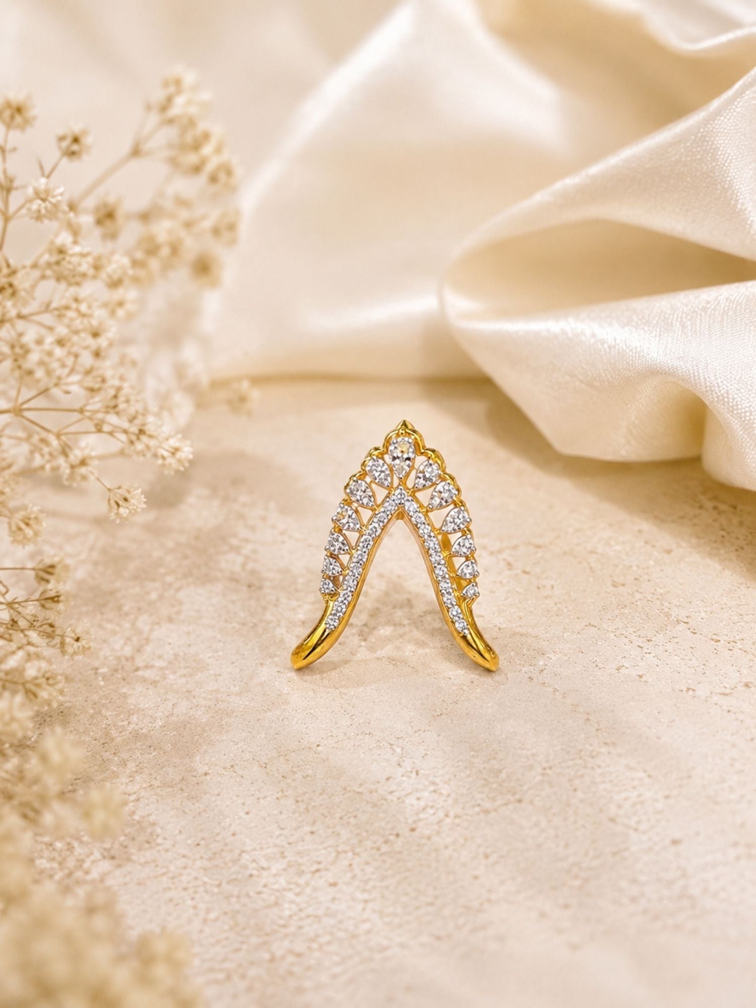 Sterling Silver V-Shaped AD Statement Ring for Women – top view