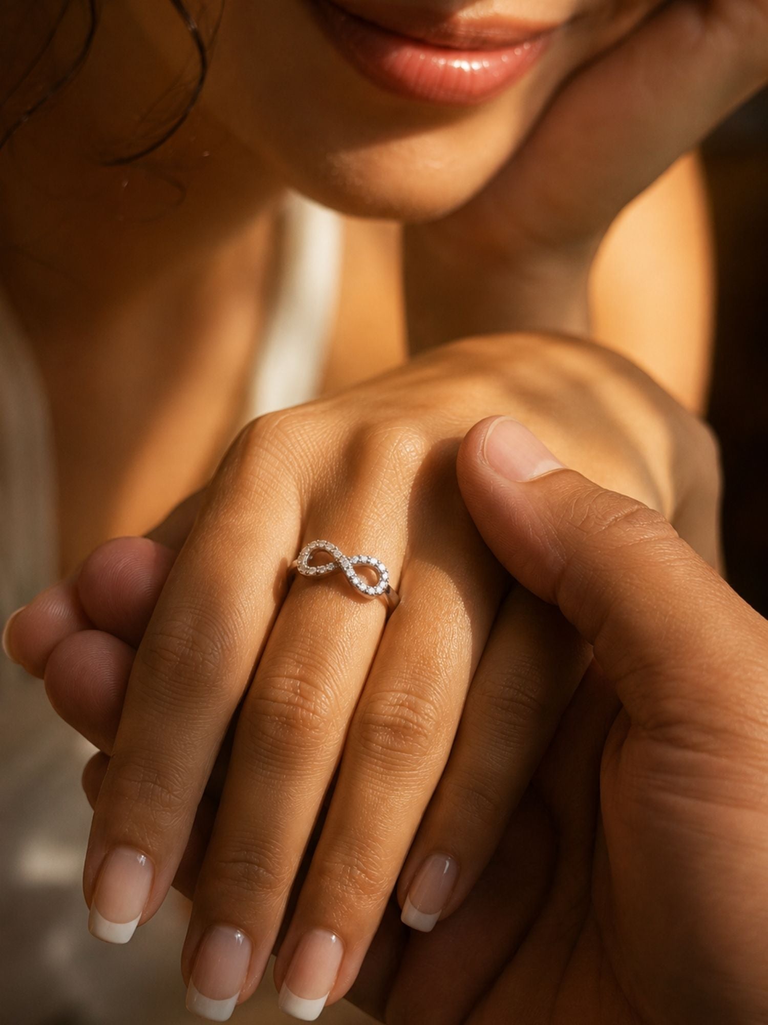 925 Sterling Silver Infinity Ring for Women with American diamond stones – front view