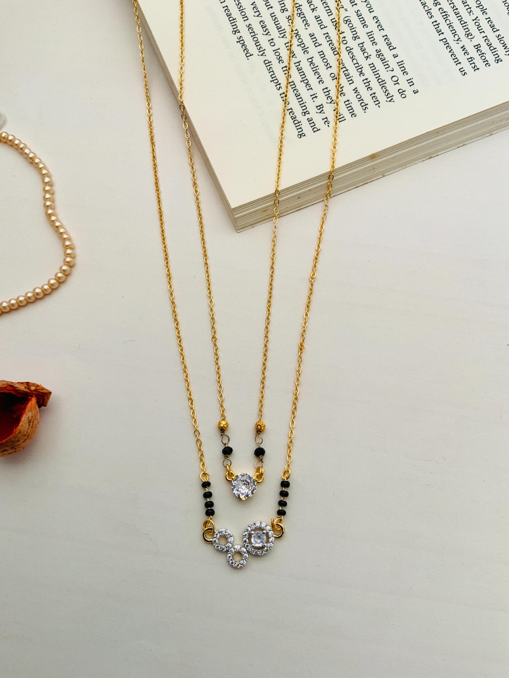 Contemporary Gold Plated American Diamond Mangalsutra Combo - Abdesignsjewellery