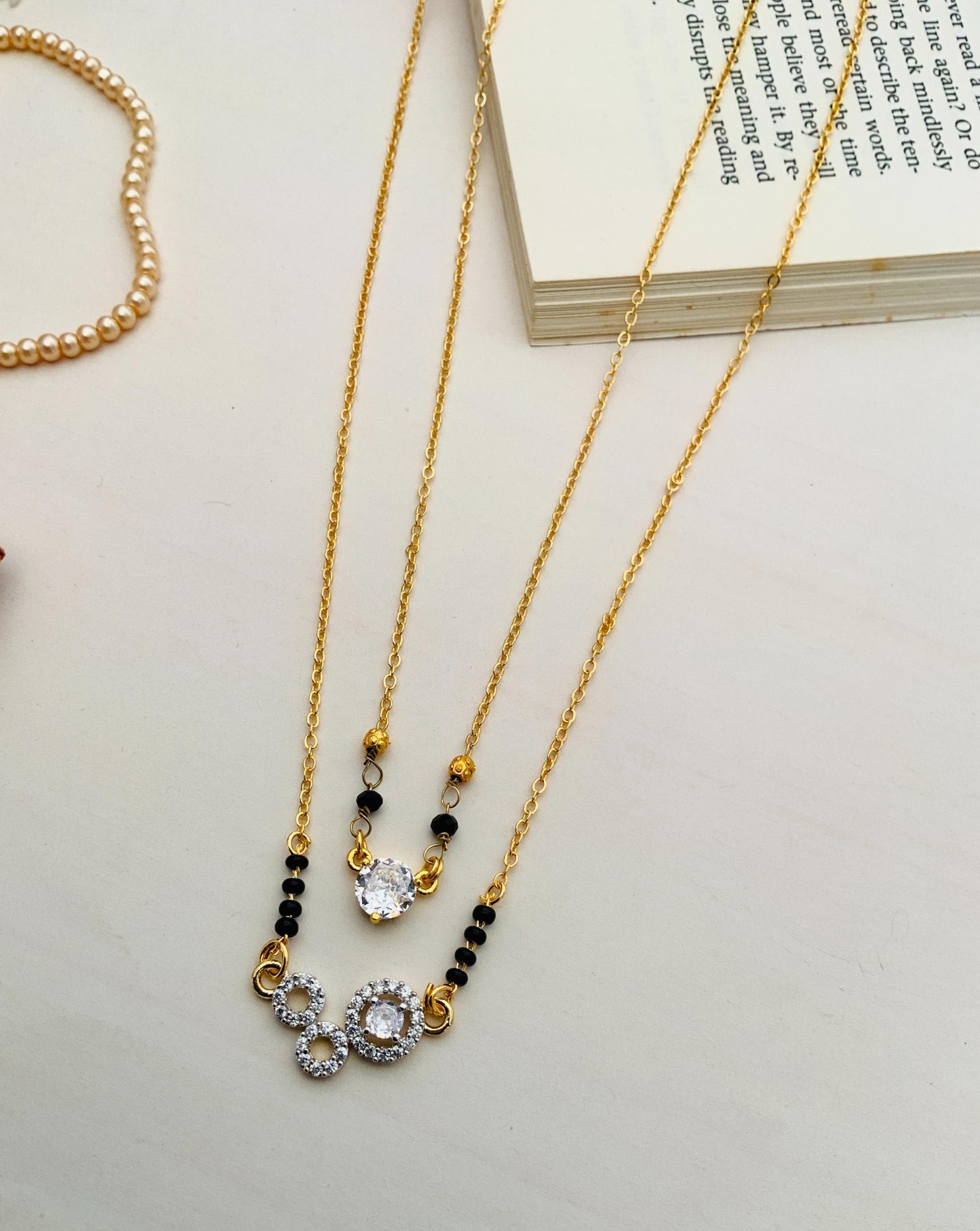 Contemporary Gold Plated American Diamond Mangalsutra Combo - Abdesignsjewellery