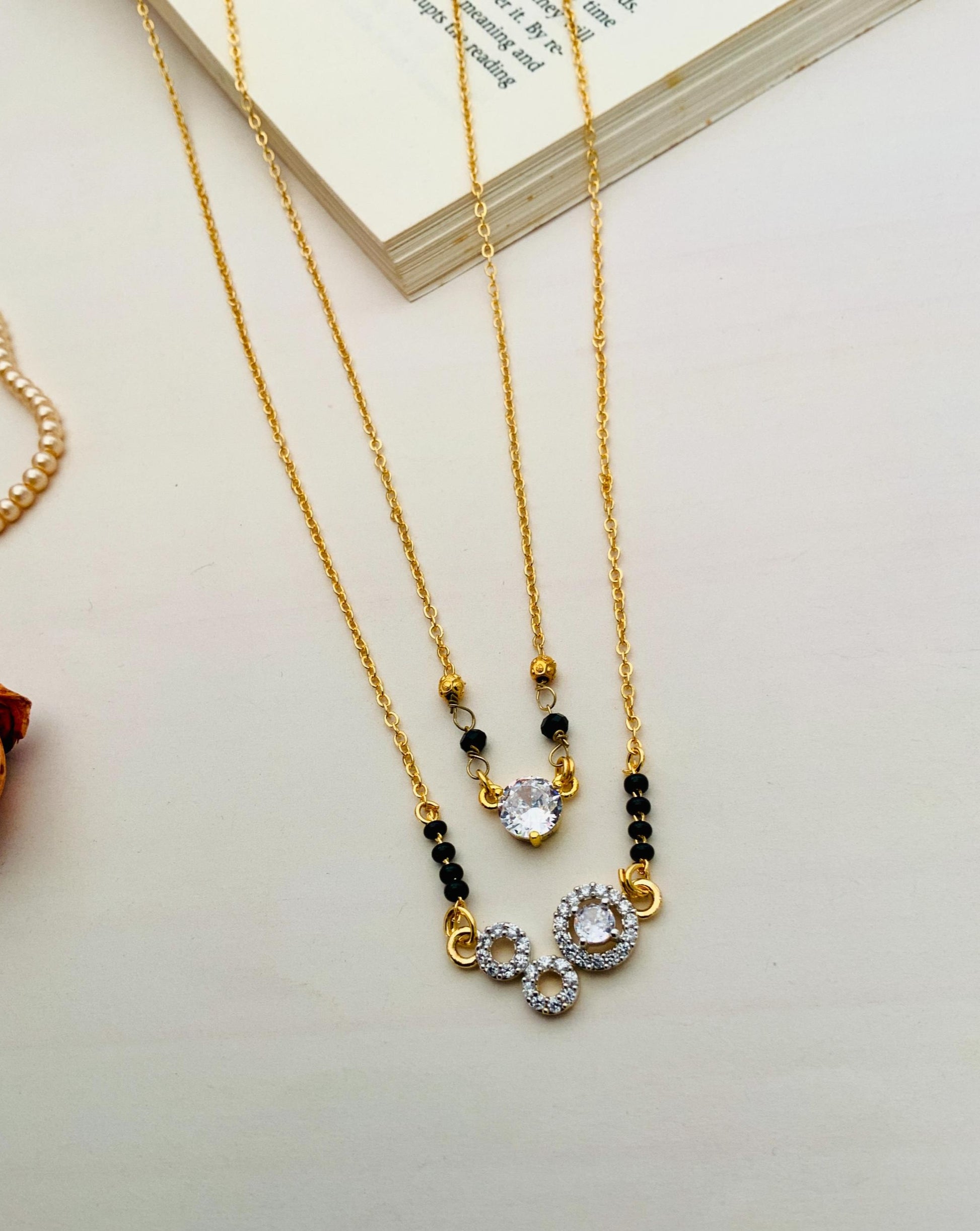 Contemporary Gold Plated American Diamond Mangalsutra Combo - Abdesignsjewellery