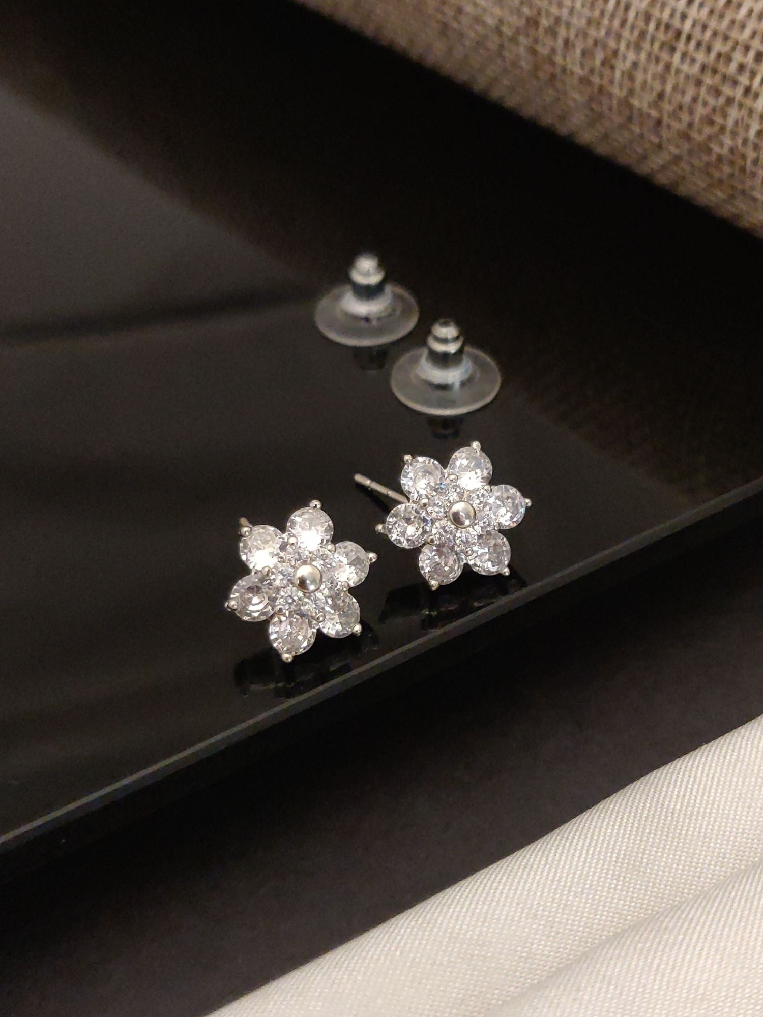 Abdesigns Silver Plated American Diamond Studs Earring