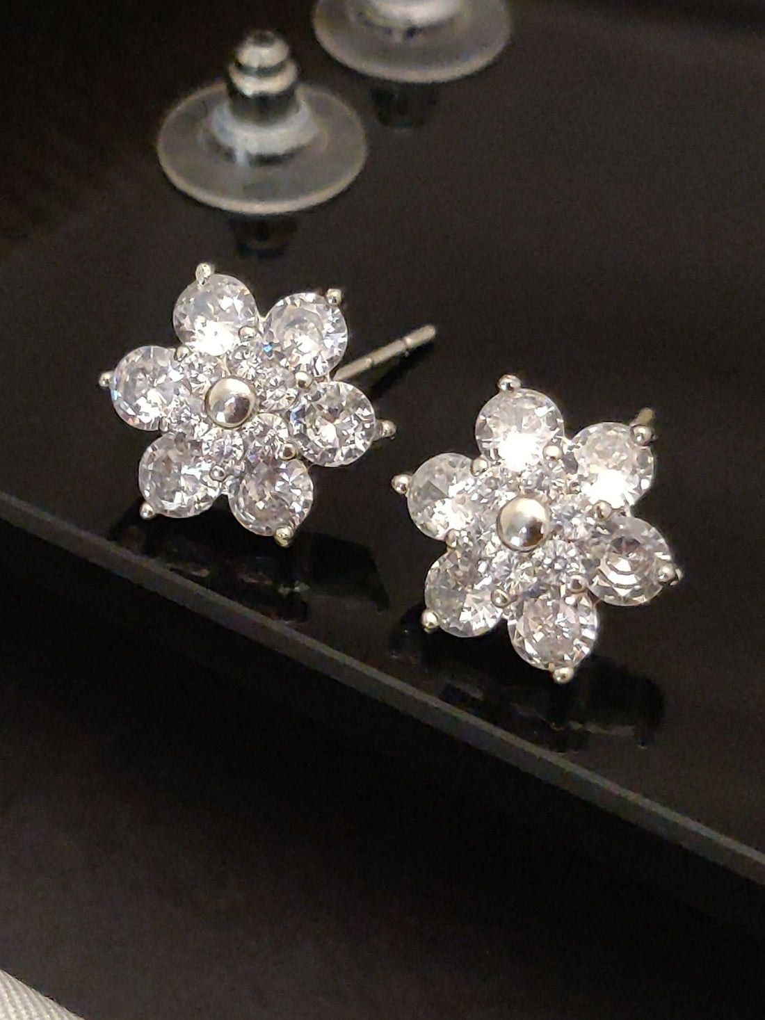 Abdesigns Silver Plated American Diamond Studs Earring