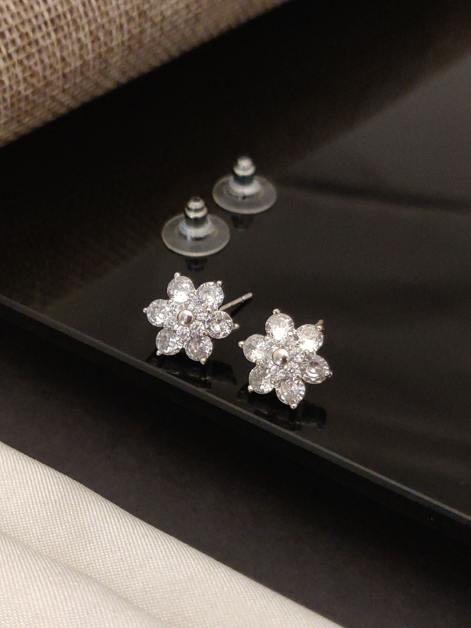 Abdesigns Silver Plated American Diamond Studs Earring