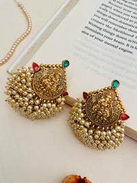 Thumbnail for Classic Gold Plated Beaded Temple Cluster Laxmi Earrings - Abdesignsjewellery